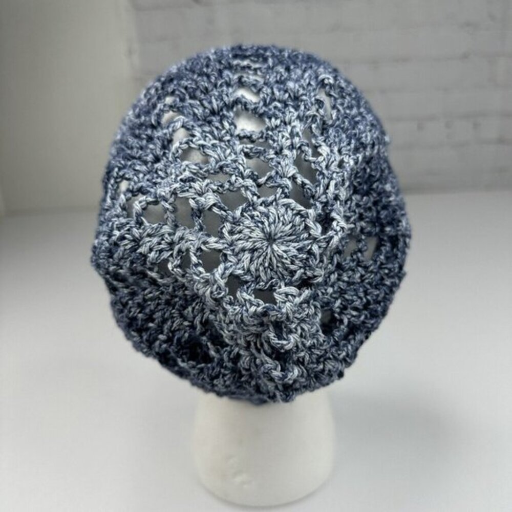 Created By Cyd Slouchy Snoody Beanie Denim Splash Blue Crochet Cotton Hat NEW - Picture 4 of 9